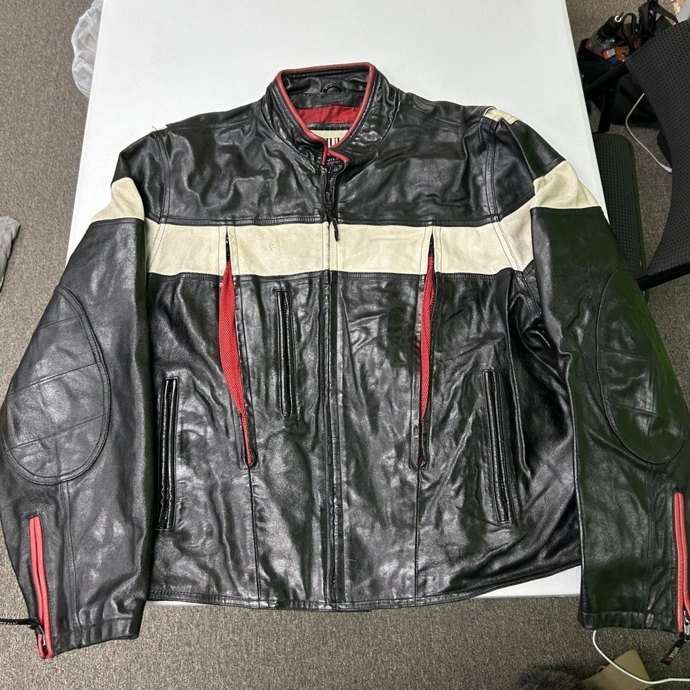 M. Julian Leather Jacket Mens XL Black Cream Red Racing Moto Biker H1